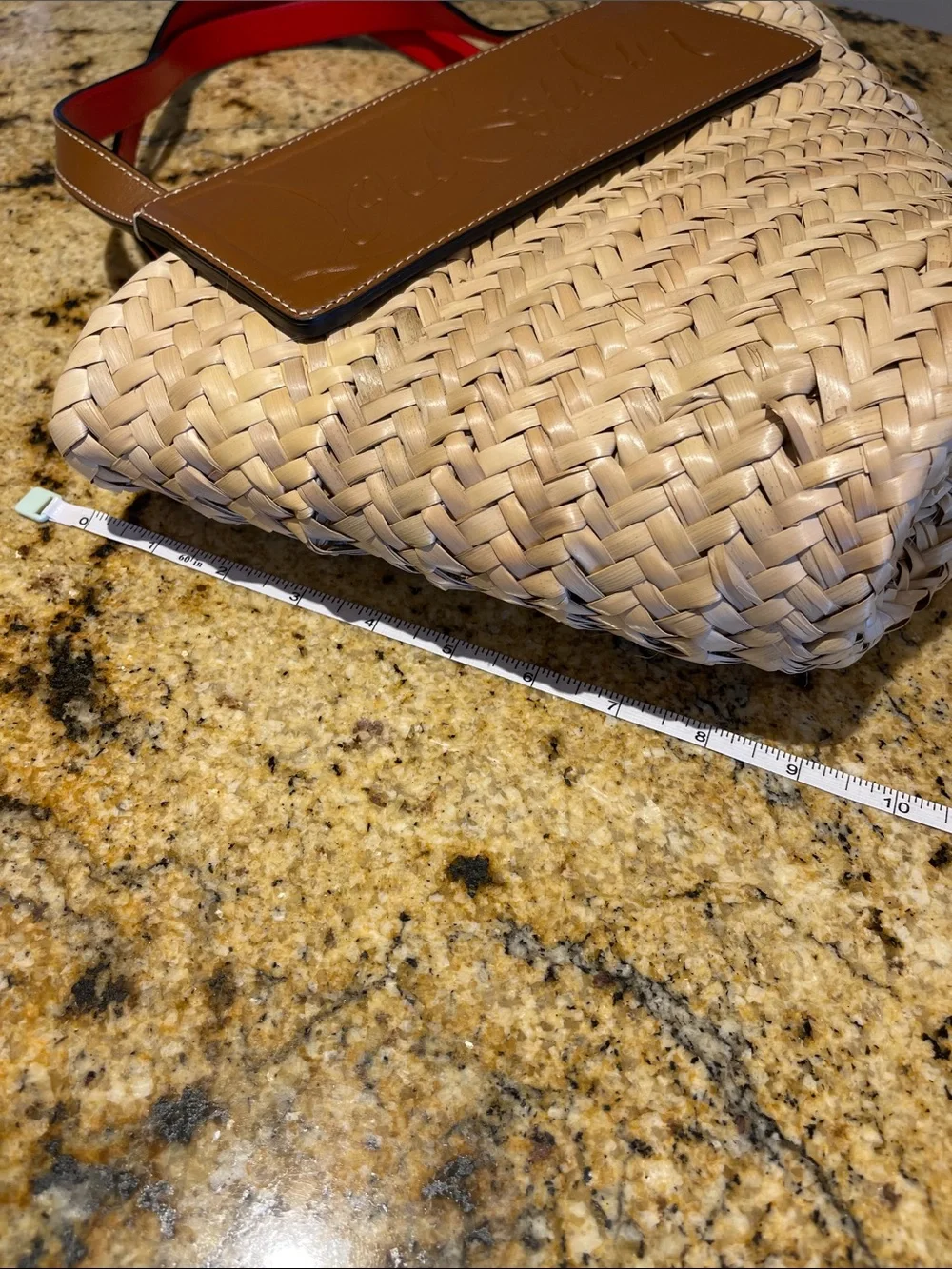 Christian Louboutin Tan & Natural Woven Straw Tote with Red-Trim Handles - Picture 6 of 8